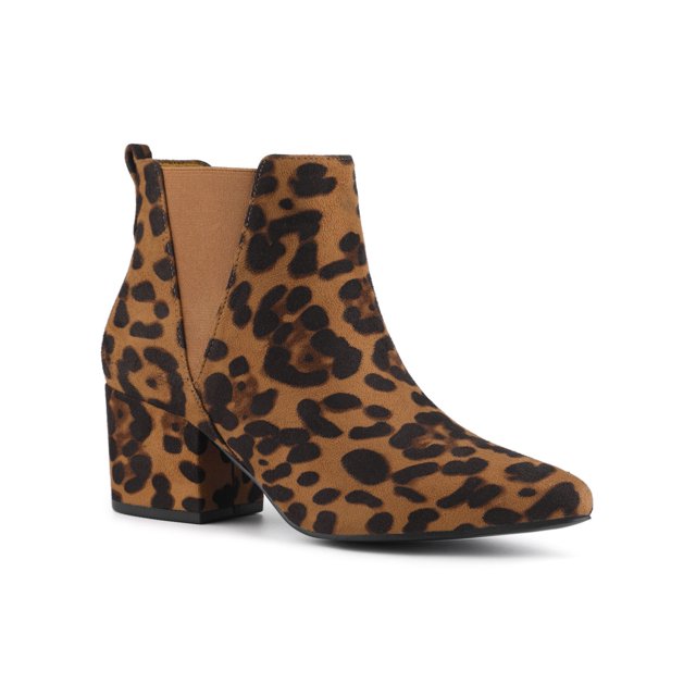 Unique Bargains Bottines Chelsea à Talon Bloc à Bout Pointu pour Femme Léopard 6,5