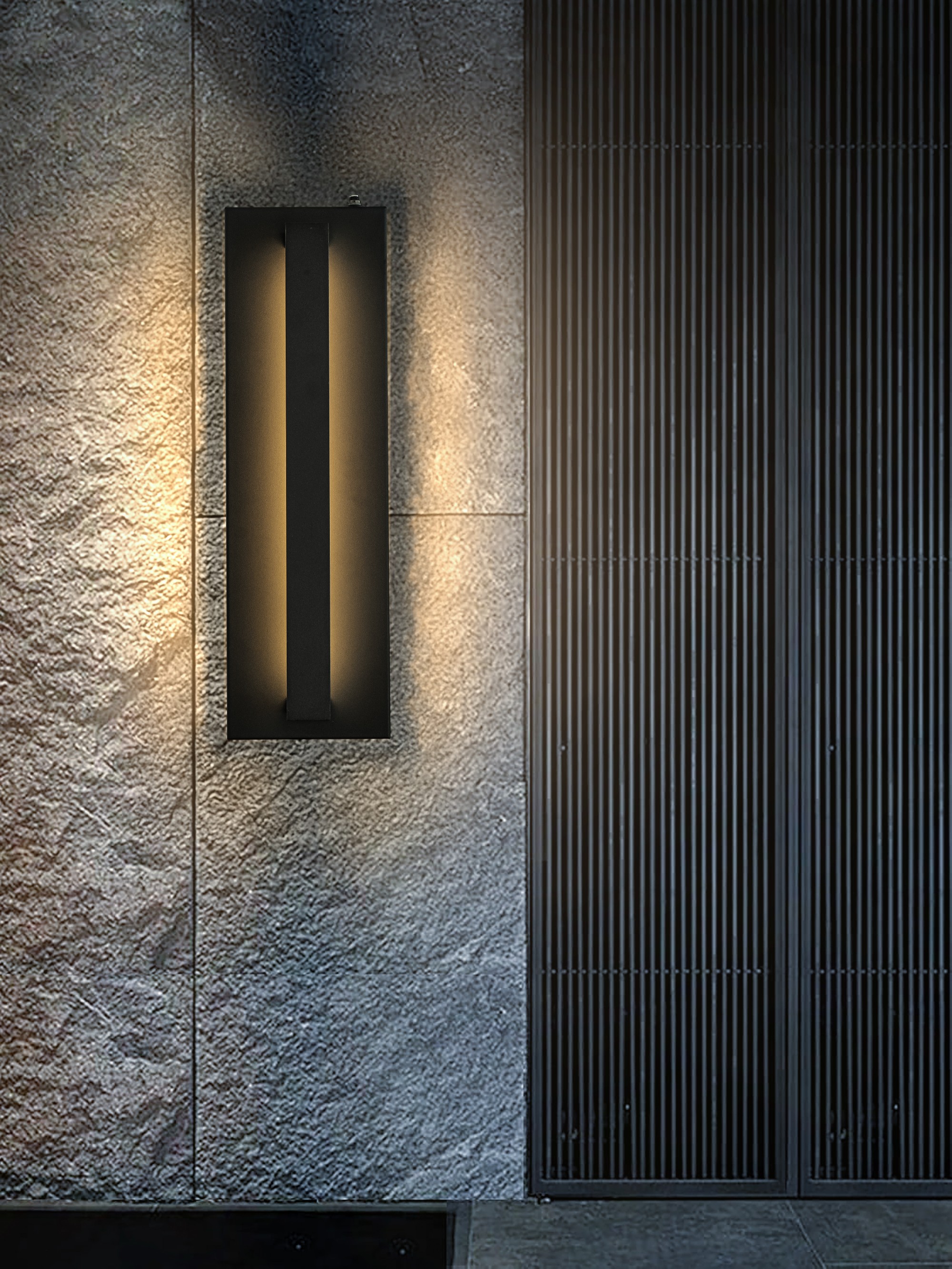 1-Light H20 in Minimalist Modern Linear 23W Integrated LED  Outdoor Wall Sconce with Dusk to Dawn Sensor in Matte Black for Porch Patio