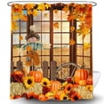 thumbnail image 4 of Boho Fall Pumpkin Shower Curtain, Autumn Pumpkin Bohemian Floral Harvest Thanksgiving Shower Curtain Sets, Fall Farmhouse Bathroom Bathtubs Curtain Decor Fabric with 12PCS Hooks 70X70IN, 4 of 5