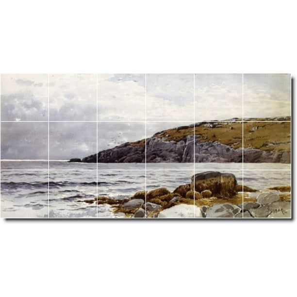 Ceramic Tile Mural Alfred Bricher Waterfront Painting 68 36 W X 18 H Using 18 6 X 6 Ceramic Tiles Walmart Com Walmart Com