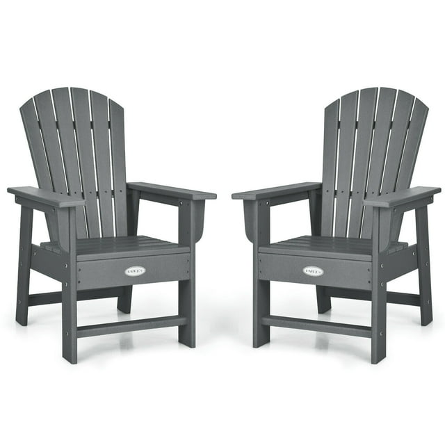 Gymax Ensemble de 2 Chaises Adirondack de Patio pour Enfants Fauteuil Chaise d'Extérieur Résistante aux Intempéries Gris