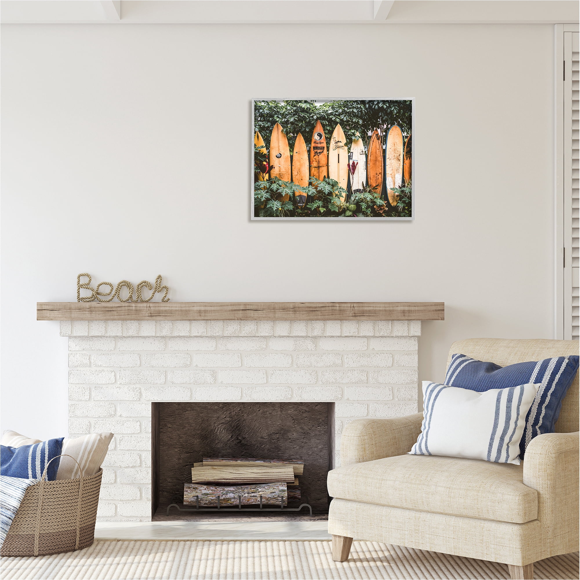 Stupell Industries Surf Boards in Nature Sports Photography Gray Framed Art Print Wall Art, 30 x 24
