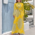 thumbnail image 4 of Yellow Background Intricate Floral Pattern Women's Long Dress Long Sleeves Dress Vintage Dresses Party Maxi Dress High Waist Dress, 4 of 4