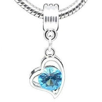 Sexy Sparkles Rhinestone Heart March Birthstone Spacer Bead Charm, Light Blue Heart Dangle- Zinc Based Alloy