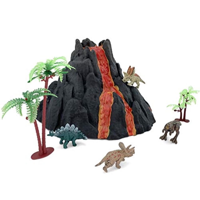Disfrute del juego de dinosaurios de volcán que incluye 4 dinosaurios y 2 árboles Volcano Dinosaur Toys F Enjoyin Enjoyin