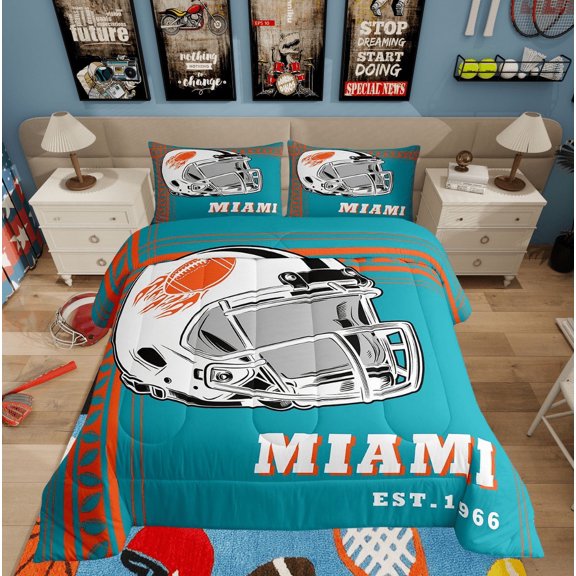 Erosebridal Purple Soccer Helmet Comforter Sets Twin Size, Football Game Comforters & Duvets, Sports Theme Decor, 2 Pieces