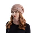 thumbnail image 1 of 1 Set Unisex Knitted Hat Scarf Fashion Pattern Brimless Solid Color Beanies Hat Autumn Winter Stretchy Knitting Cap for Riding, 1 of 10
