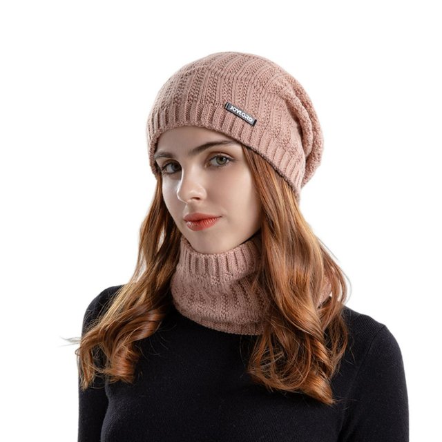 1 Set Unisex Knitted Hat Scarf Fashion Pattern Brimless Solid Color Beanies Hat Autumn Winter Stretchy Knitting Cap for Riding
