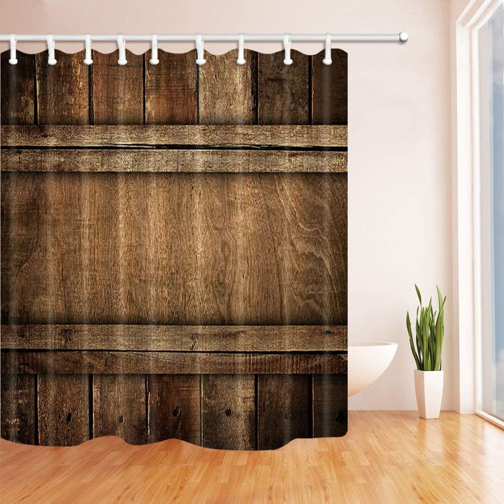 ARTJIA Wooden Door Wih Texture Decor Polyester Fabric Bathroom Shower 