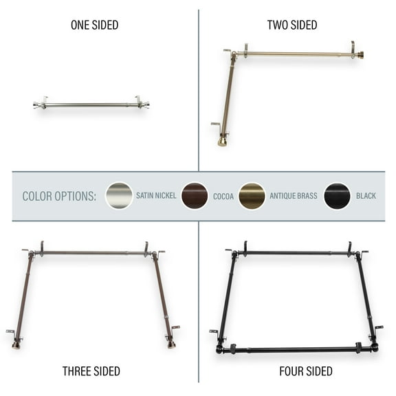 Cap Multi Angle Ceiling Rod/ Room Divider/ Bedroom Canopy Adjustable 66-120 inch - Three Sided - Antique Brass