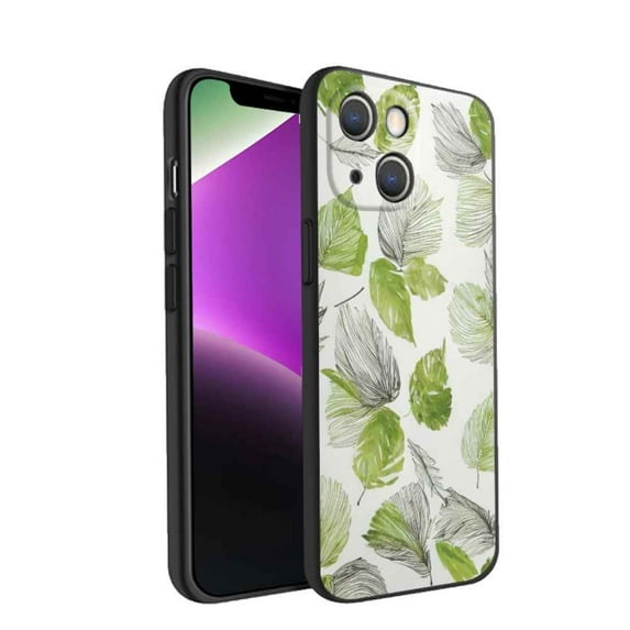 Compatible with iPhone 14 Plus Phone Case, Leaves-Green-Leaf-MIni-4 Case Men Women, Flexible Silicone Shockproof Case for iPhone 14 Plus