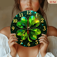 thumbnail image 2 of 2D Flat 1pc 10Inch Wooden St Patrick'S Day Lucky Clover Wall Clock - Silent Wooden Frame, 2D Artistic Design with Shamrocks Rainbow, AA Battery Operated (Not Included) for Living Room, 2 of 7