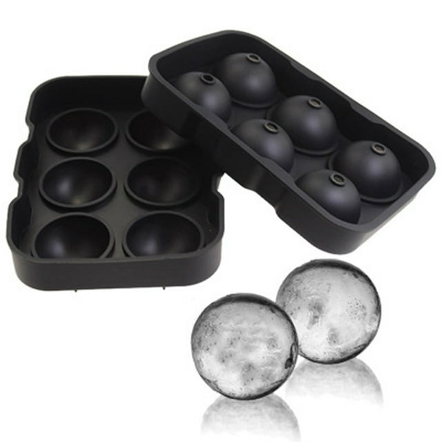 Silicone Ice Cube Trays Combo Round Ice Ball Spheres Ice Cube Tray Mold (6 Round Ice Ball BlackSpheres)