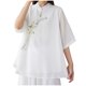 thumbnail image 1 of 1/2 Manga Tops para las Mujeres Botonados Cuello Redondo Blusa Casual, Camisa de Color Sólido de la Moda para las Mujeres, Lavado de Manos Primavera Y Verano Top, 1 of 5