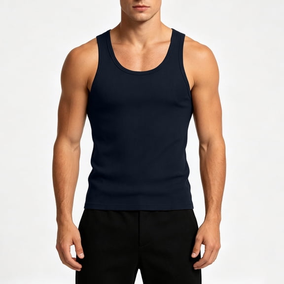 Yteetum Men's Ribbed Tank Tops Crewneck High Stretch Moisture Wicking Sleeveless Muscle Shirt Summer Solid Round Neck Loose Gym Workout Bodybuilding Athletic T Shirts