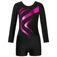 thumbnail image 3 of TSSOE Kids Girls Long Sleeve Gymnastics Dance Leotard Sparkly Bodysuit Biketard Top with Shorts Set Swimwear Hot Pink 14, 3 of 5