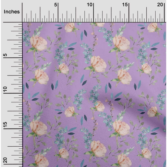 oneOone Cotton Poplin Twill Pastel Purple Fabric Flower & Leaves Watercolor Diy Clothing Quilting Fabric Print Fabric By Yard 56 Inch Wide