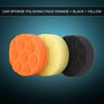 thumbnail image 1 of Kit de 3 tampons de polissage en éponge de 5 pouces (125 mm) pour polisseuse de voiture, orange, noir, jaune, 1 of 4