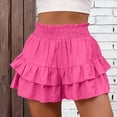 thumbnail image 5 of Linen Ruffle Shorts for Women Baggy Elastic High Waisted Layered Shorts Casual Flowy Wide Leg Tiered Shorts Hot Pink XL, 5 of 5