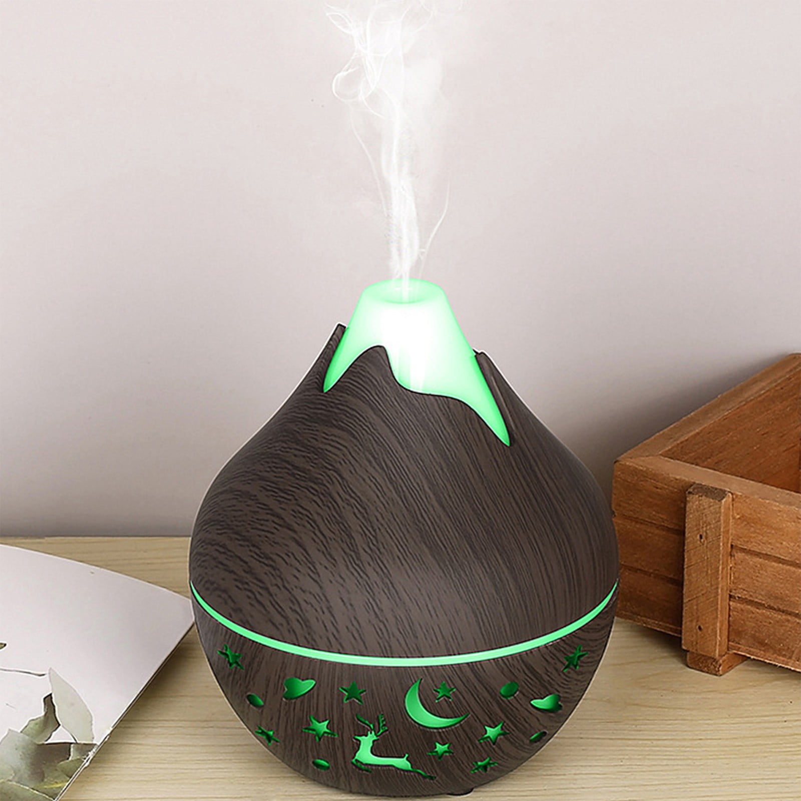 HengDidi Mini Wood Grain Humidifier with Color-Changing Night Light - USB Powered Aroma Diffuser for Oils - Silent Operation for Bedroom or Office - Portable Mist Device