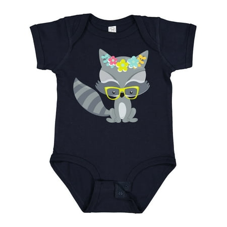

Inktastic Hipster Raccoon Raccoon With Glasses Flowers Boys or Girls Baby Bodysuit