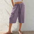 thumbnail image 3 of Womens Plus Size Capris for Summer New Womens Plus Size Capris Summer Wide Leg High Waisted Pants Drawstring Casual Cropped Trousers with Pockets Purple M, 3 of 8