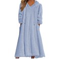 thumbnail image 1 of Prolriy Robe à Manches Longues pour Femmes Robe Décontractée Solide en Peluche à Capuche Robe Ample avec Poche Robe Chandail Chandails Robes pour Femmes Bleu Clair TTTG, 1 of 4