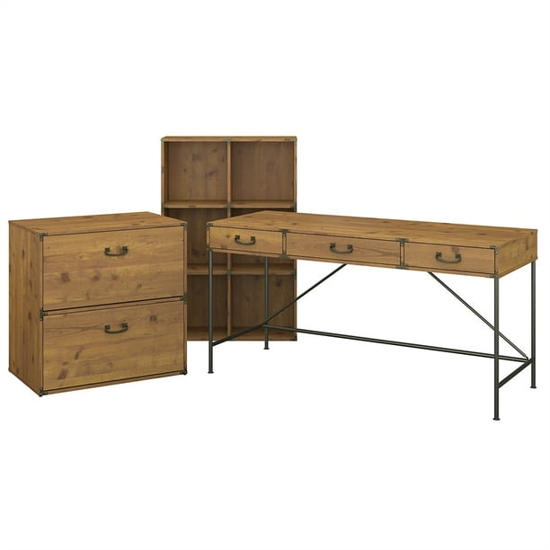 Ironworks 60W Writing Desk with Organizer and Cabinet in Golden