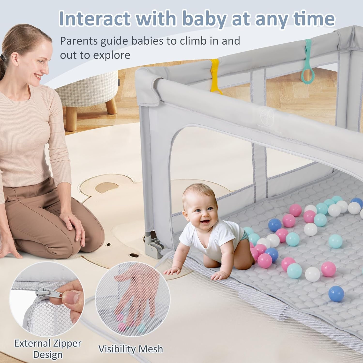OLAKIDS Foldable Baby Playpen with Mat, 59” x 59” Large Baby Play