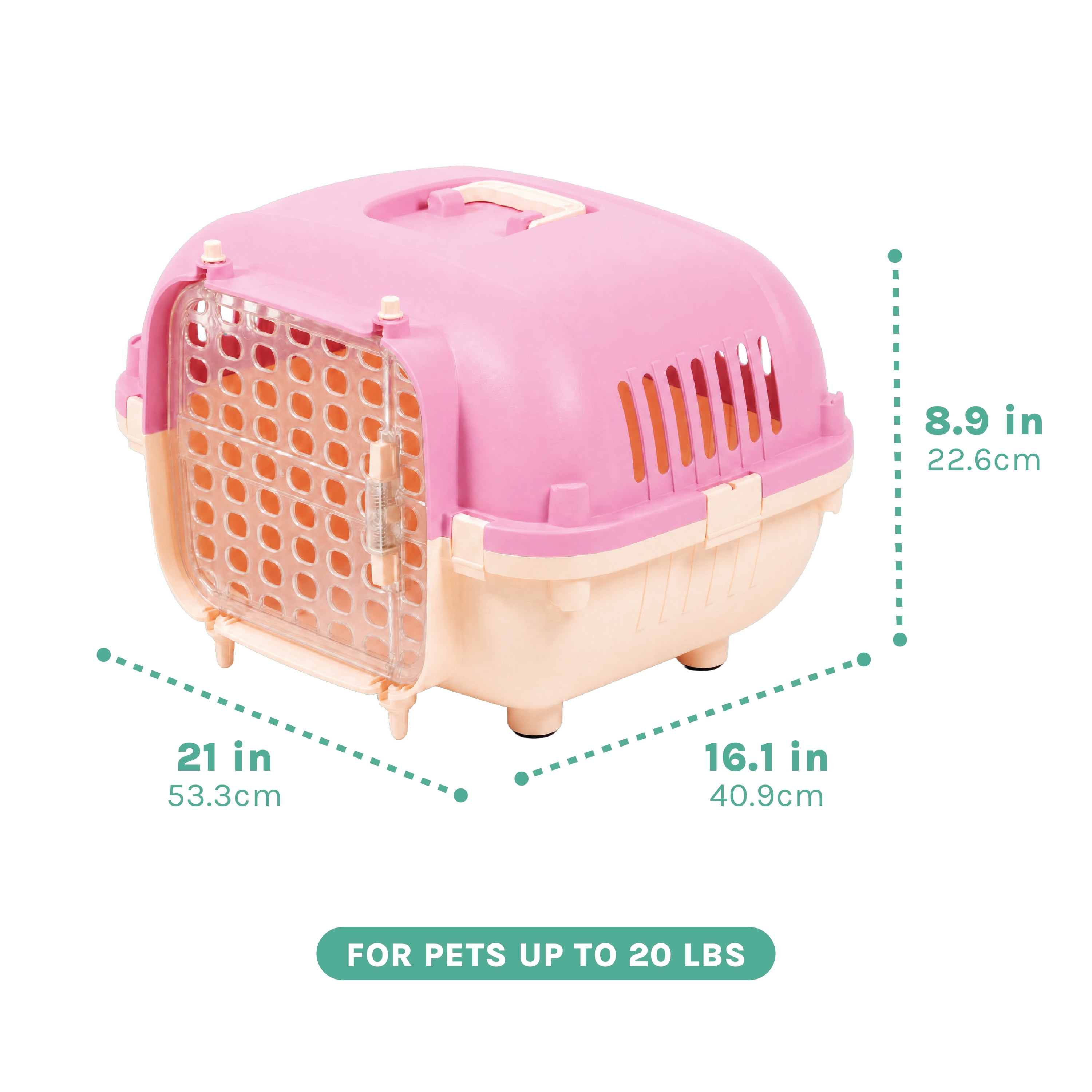 Kitty City 21" Oblong Durable Hard Sided Plastic Pet Kennel with Top Handle, Pink, 20 lb Limit