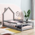 thumbnail image 6 of PORKISS Twin Size Floor Bed, Montessori Bed for Kids with Fence, House-shaped Headboard, Grey, 6 of 12