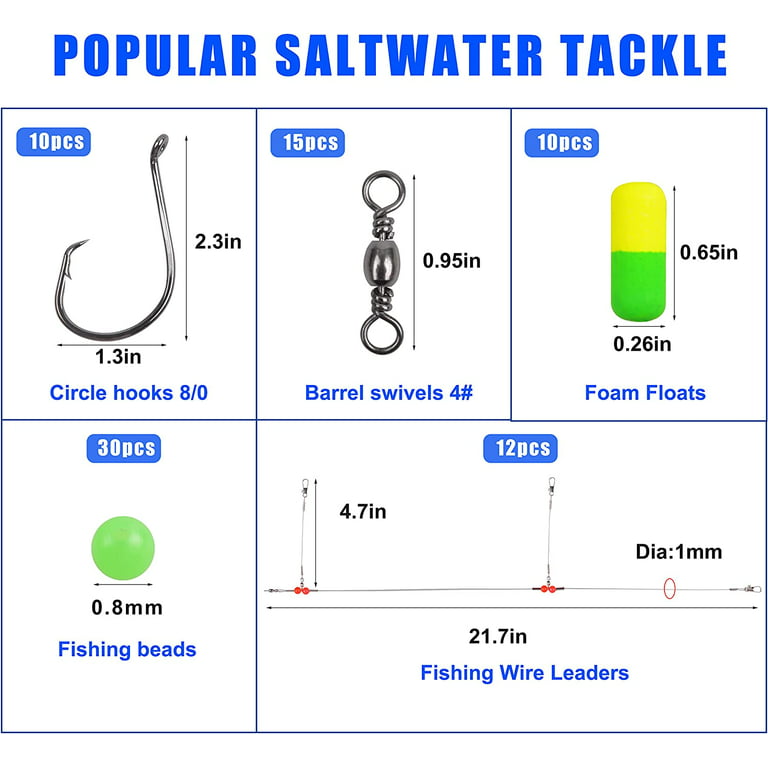 78Pcs Saltwater Surf Fishing Kit Fish Pompano rig,Tackle Box Included  Fishing Hooks Rig Floats Pyramid Sinker Weights Sinker Slider Beads for  Salt