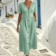 thumbnail image 4 of IUYRTFE Women's V Neck Button Down Midi Dress Short Sleeve Lightweight Casual Summer Flowy Dress with Pockets, 4 of 6