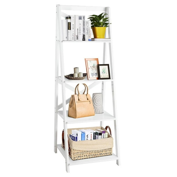 Giantex Modern 4-Tier Ladder Shelf, Free Standing Wooden  Bookcase, Organizer Shelf for Living Room Kitchen Office, White