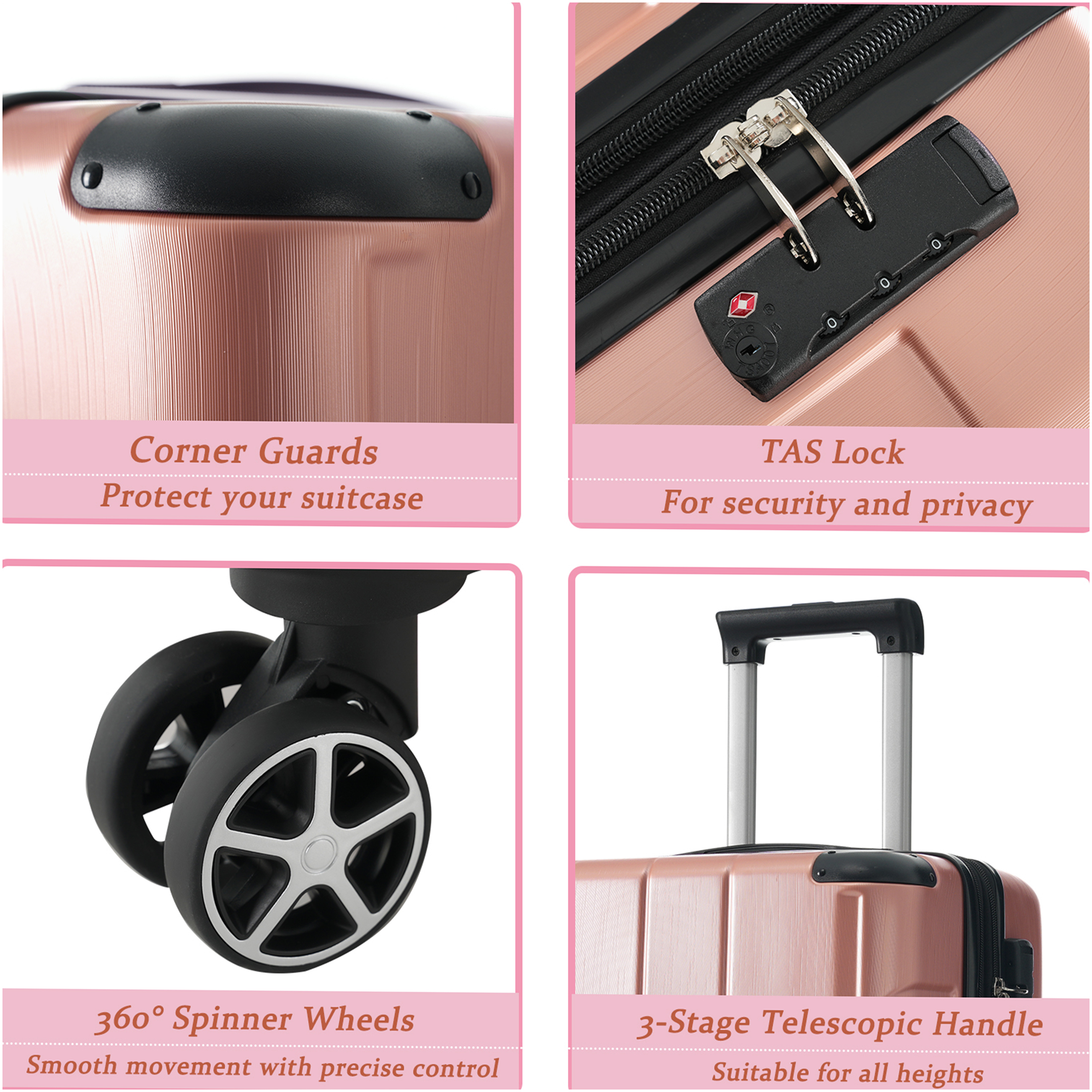 JERFIT 24" Expandable Hardshell Suitcase with TSA Lock, Lightweight ABS Checked Luggage on 360° Spinner Wheels, Rose Pink