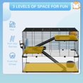 thumbnail image 3 of CHENZM Large Hamster Cage with Deep Tempered Glass Bottom, 3 Tiers Hamster Tank with Running Wheel, Hut, Water Bottle, Dish, Rat Cage for Syrian, Dwarf, Gerbils, Mouse, 30" x 19" x 21.5", Black, 3 of 17