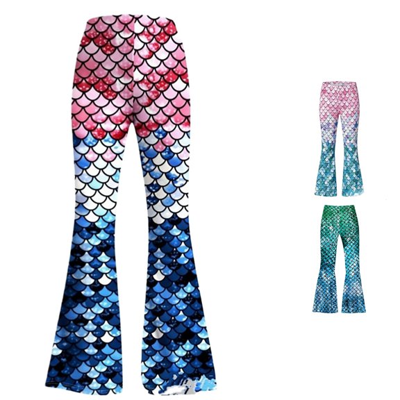 Rggeeun Girls Leggings Cute Scale Graphic Stretch Casual Pants Slim Fit Bootcut Flared Elastic Waist Outdoor Trendy,Pink,9-10 Years