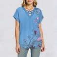 thumbnail image 5 of DailkTrvid Women Casual Blouses Floral Print V Neck Short Sleeve Shirts Loose Fit Tunic Tops Summer Office Fashion Outfits, 5 of 6