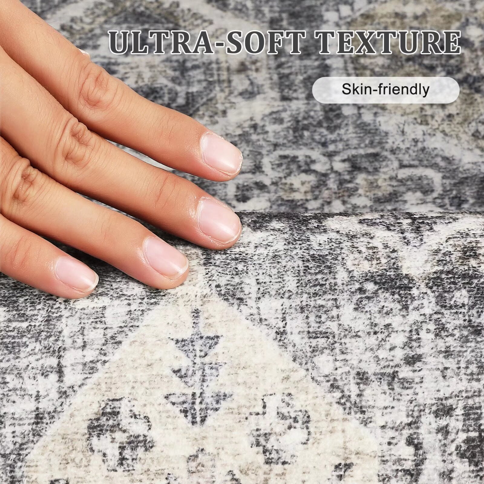 Hasoo Indoor Washable Area Rug 9' x 12' Floral Rugs for Living Room Geometric Throw Floor Mats Non-Slip Accent Carpet Grey/Brown
