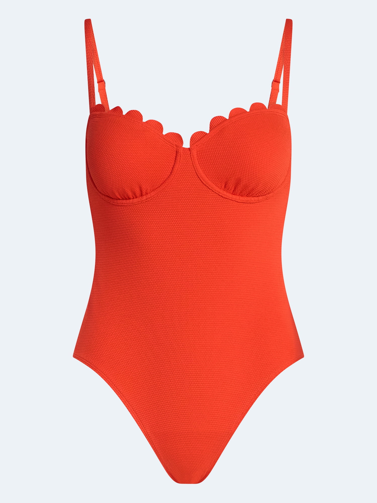 Free Assembly Women's Scalloped Balconette Underwire One Piece Swimsuit, Sizes XS-XL