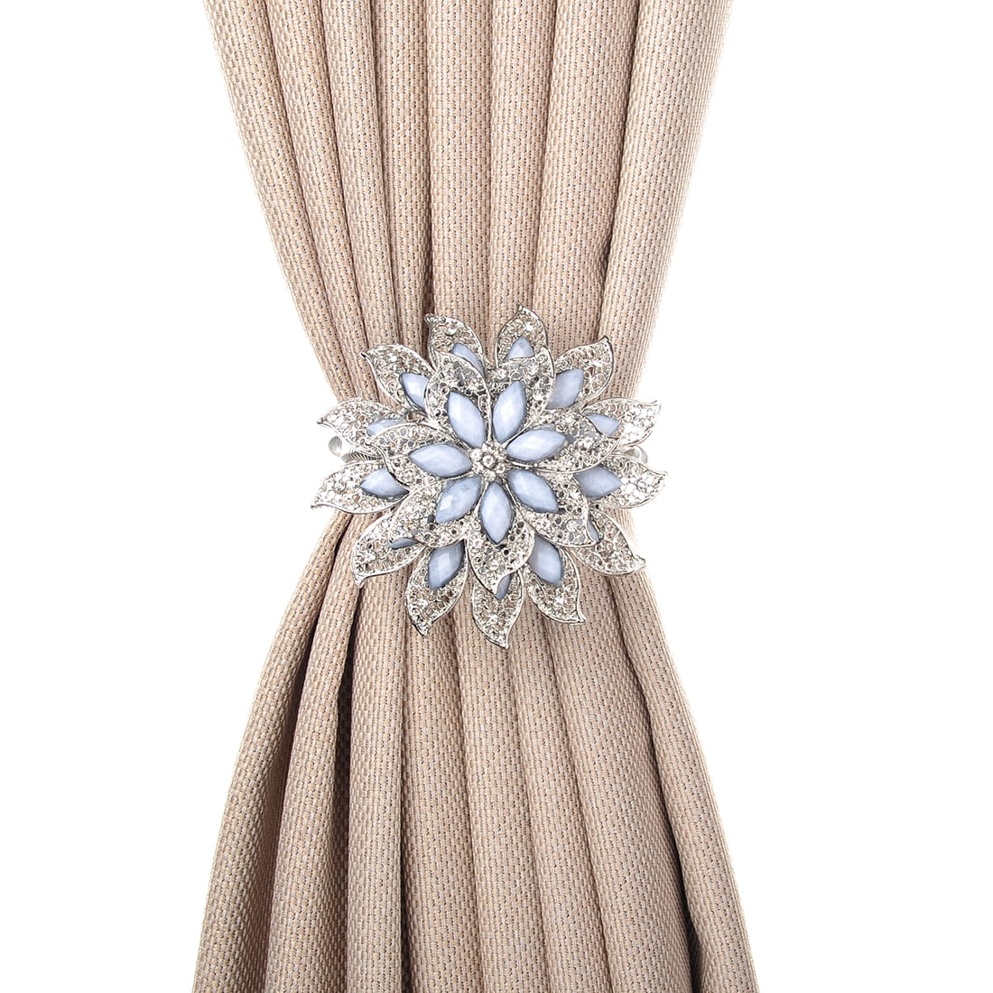 SUQ I OME Metal Crystal Magnetic Curtain Tieback and Holdback Clips Buckle for Home Office, Bedroom Decor(Silver,2PCS)