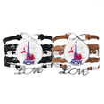 thumbnail image 1 of Eiffel Tower Outline France Paris Bracelet Hand Strap Leather Rope Wristband Double Set, 1 of 3