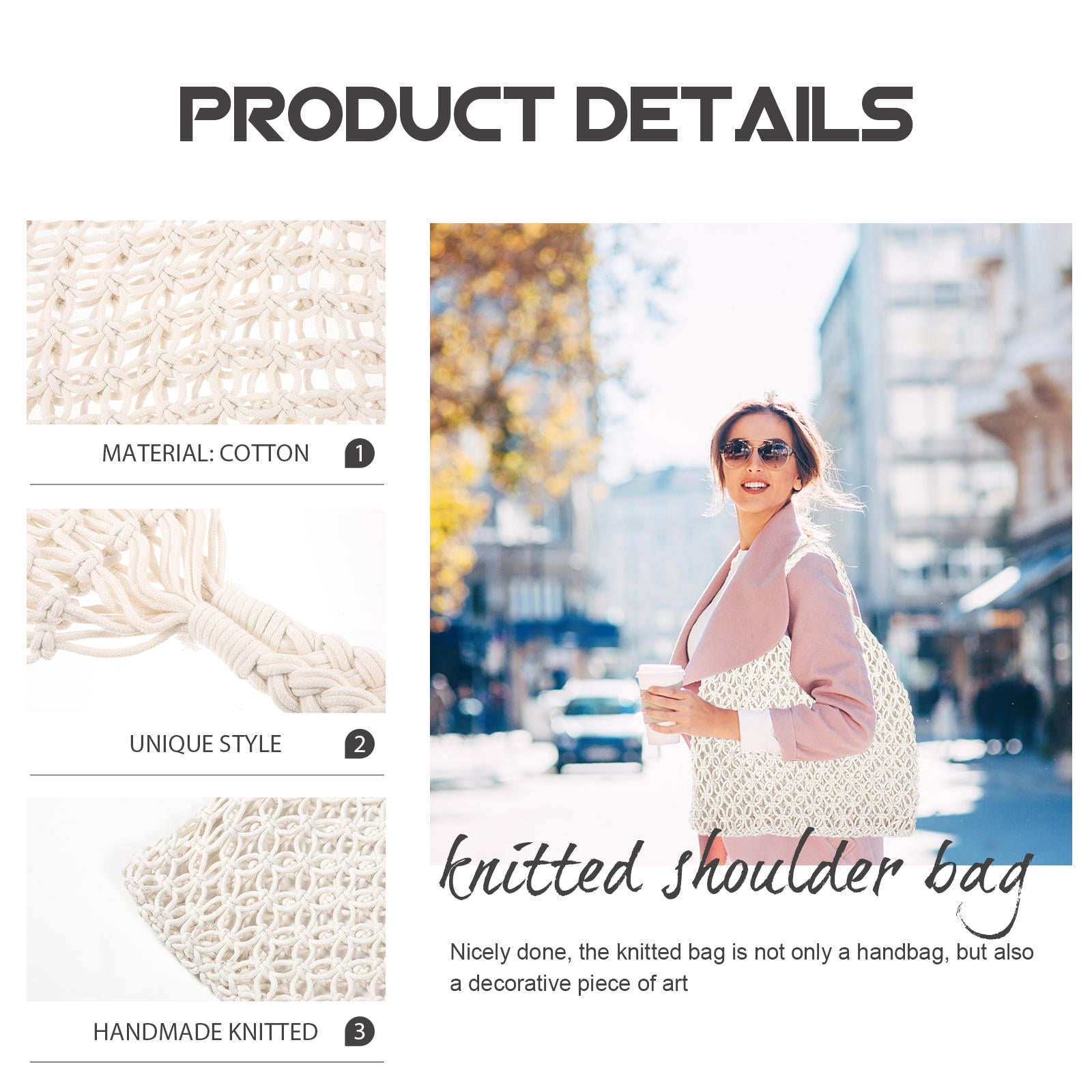 Masteelf Woven Straw Beach Bag Crochet Knitted Shoulder Tote for Shopping and Daily Use