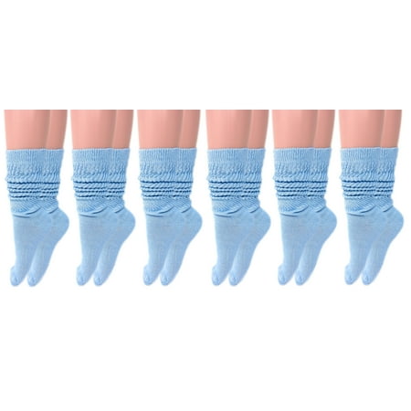 

Long Cotton Lightweight Slouch Socks Light Blue 6 Pairs Size 9-11