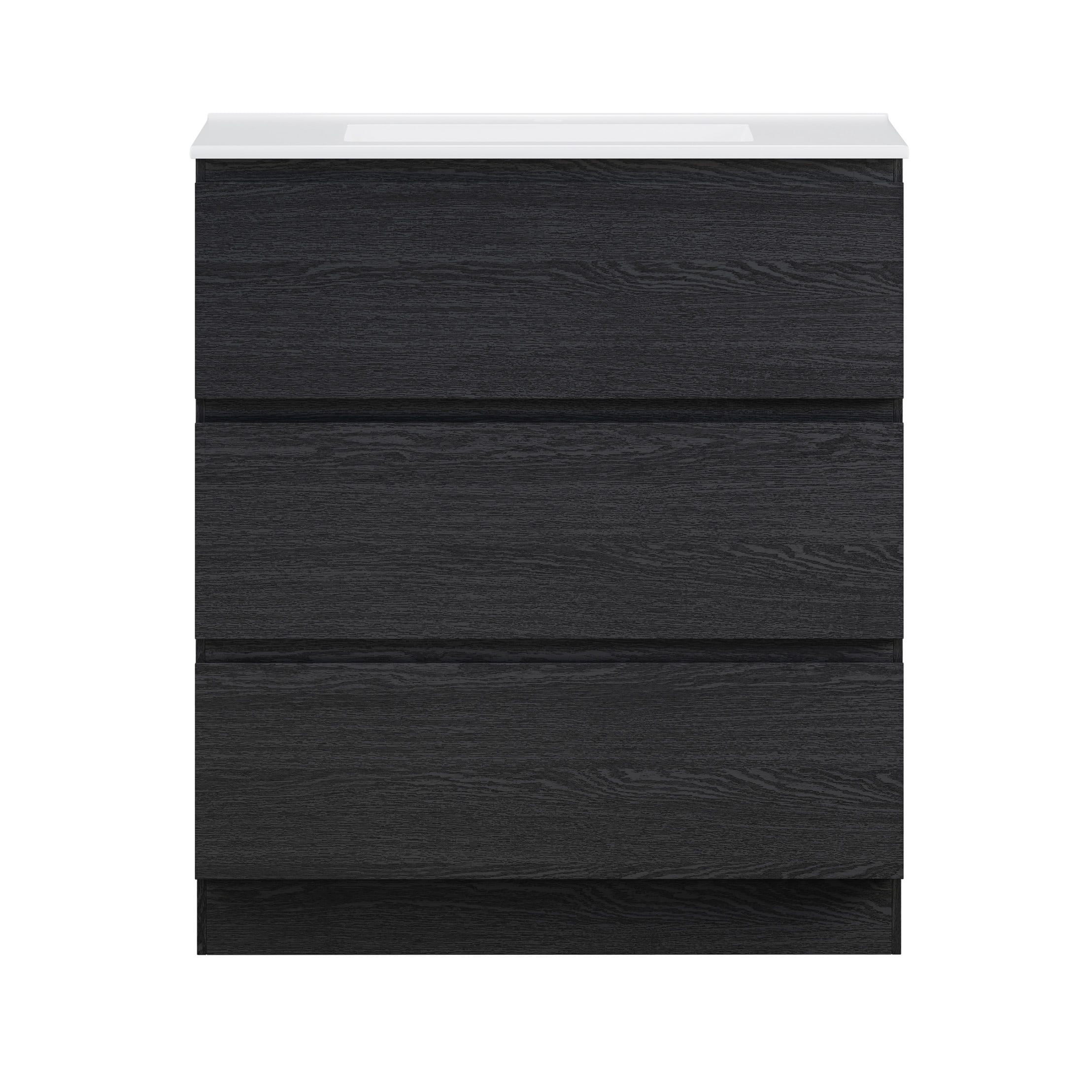 Liberte 30" Freestanding Bathroom Vanity in Black Oak with Sink Top