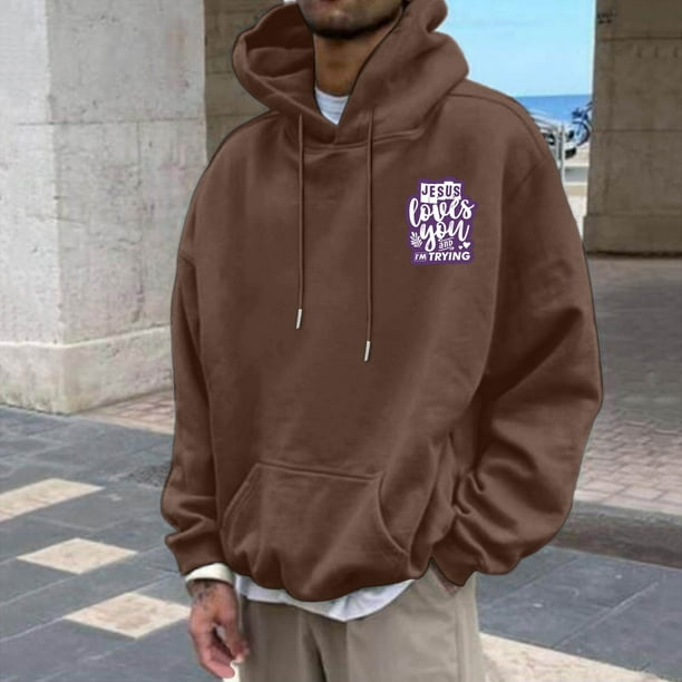 MHFRRA Sudadera con Capucha Informal para Hombre, Holgada, con Estampado Gráfico, para Otoño E Invierno, Uso Diario, Cómoda, Tela Suave, Ligera, Ropa de Calle Marrón