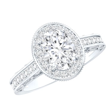 Rosec Jewels - 2.15 Ct Moissanite Oval Engagement Ring (D-VS1 Quality) - Hallmark 925 Vintage Silver Ring - Ready to Gift for Women, US 5.00