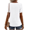 thumbnail image 5 of Women's Short Sleeve Tops Summer V Neck Tshirts Linen Vintage Casual Tees, White M, 5 of 7