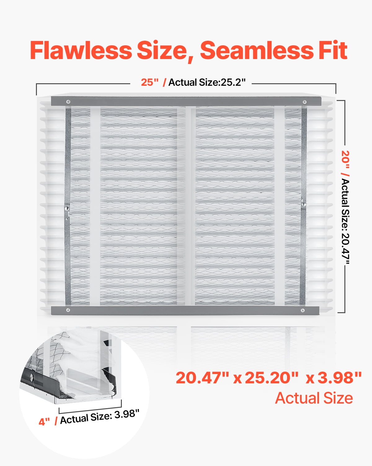 VEVOR 20 x 25 x 4 Furnace Filter, MERV 11 HVAC Ac Filters,12-Month Electrostatic Pleated Air Conditioner Filters, 4-Pack (Actual Size: 20.47 x 25.20 x 3.98 Inch) for Capturing Dust, Smog, Pet Dander
