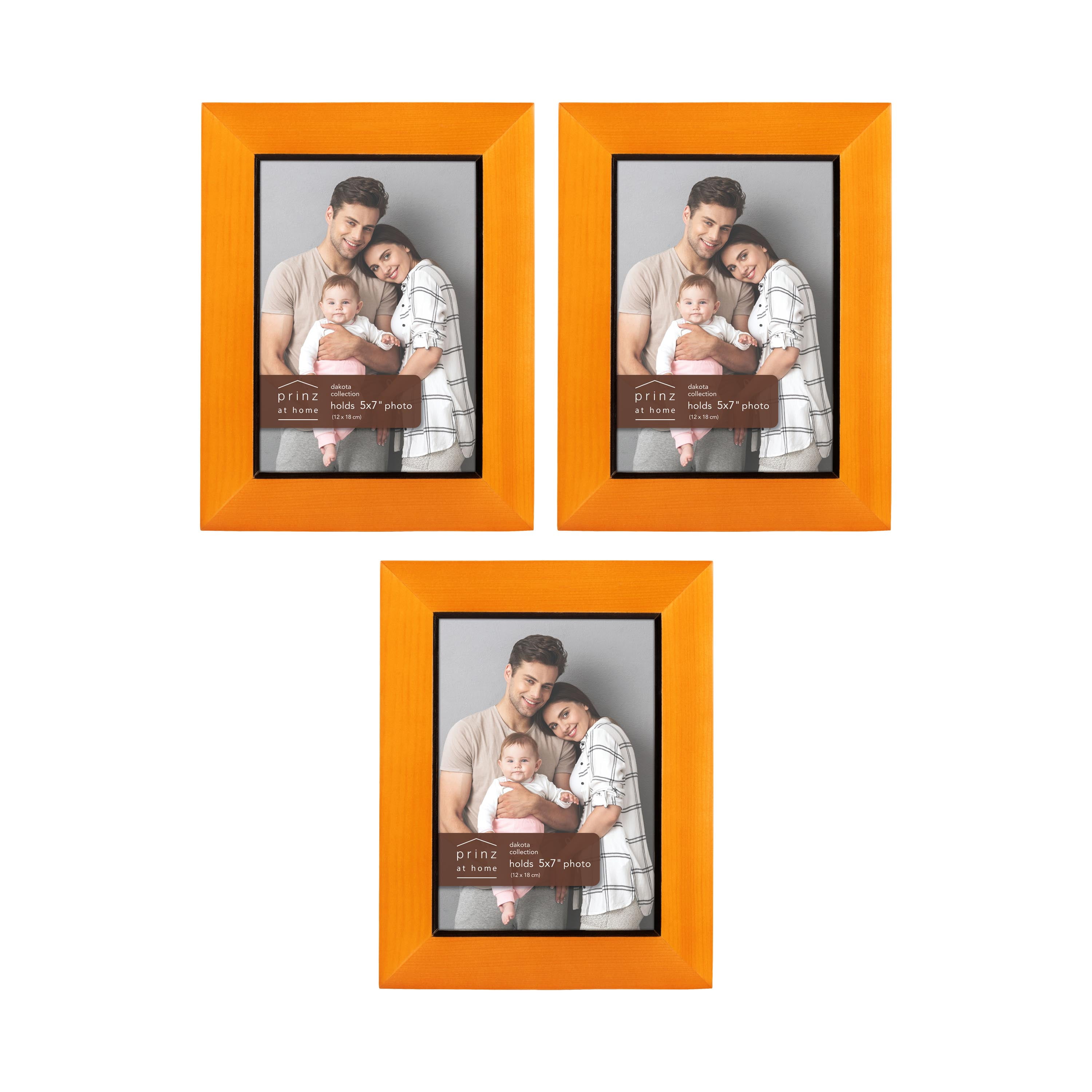 Prinz Dakota Collection Chestnut Wood Tabletop Picture Frame, Set of Three for 5” x 7” Photos